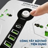  Ổ cắm điện đa năng Dreamm A37-2.1A 3USB x Type C, Chống cháy, công suất tối đa 2800W 