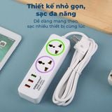  Ổ cắm điện đa năng Dreamm Q002U Chống giật, sạc nhanh USB, dây dài 2m, chịu tải 1500W 