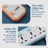  Ổ Cắm Điện USB Đa Năng Dreamm Q613U Chống Giật Dây Dài 2m, Công suất 2000W, 2USB x Type C 