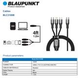  Cáp sạc 3in1 Blaupunkt PD100W dài 1.2m, Type-C to C + Ligh.ning + Micro Dây dù chắc chắn 