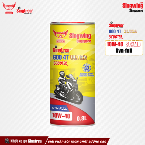 Nhớt xe máy Singtrea 600 4T Scooter Ultra 10W40 SP/MB Syn-Full Lon 0.8L