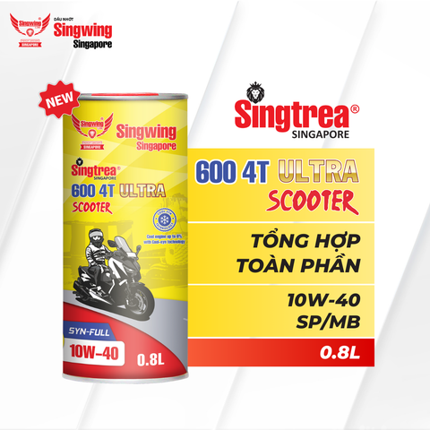 Nhớt xe máy Singtrea 600 4T Scooter Ultra 10W40 SP/MB Syn-Full Lon 0.8L
