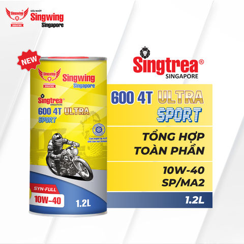Nhớt xe máy Singtrea 600 4T Sport Ultra 10W40 SP/MA2 Syn-Full Lon 1L2