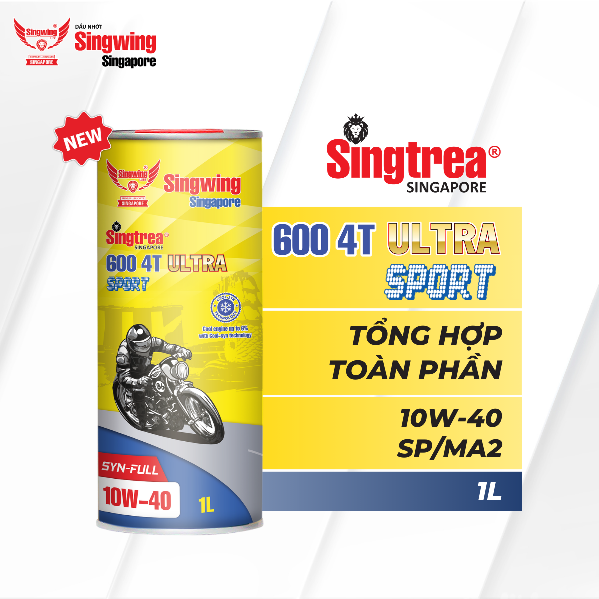  Nhớt xe máy Singtrea 600 4T Sport Ultra 10W40 SP/MA2 Syn-Full Lon 1L 
