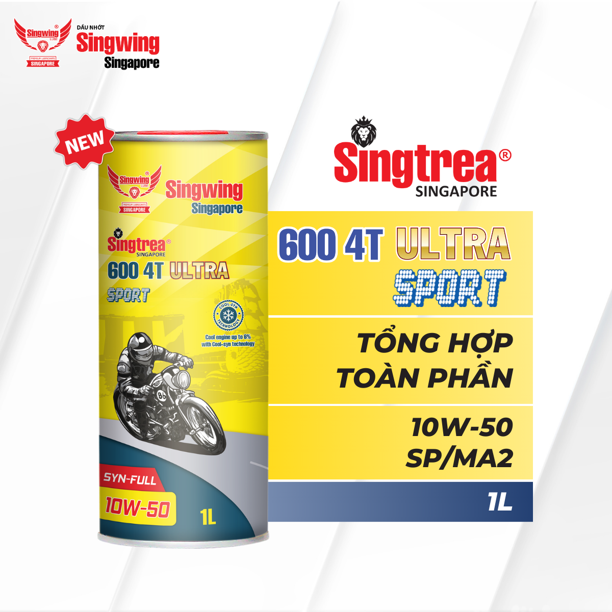  Nhớt xe máy Singtrea 600 4T Sport Ultra 10W50 SP/MA2 Syn-Full Lon 1L 