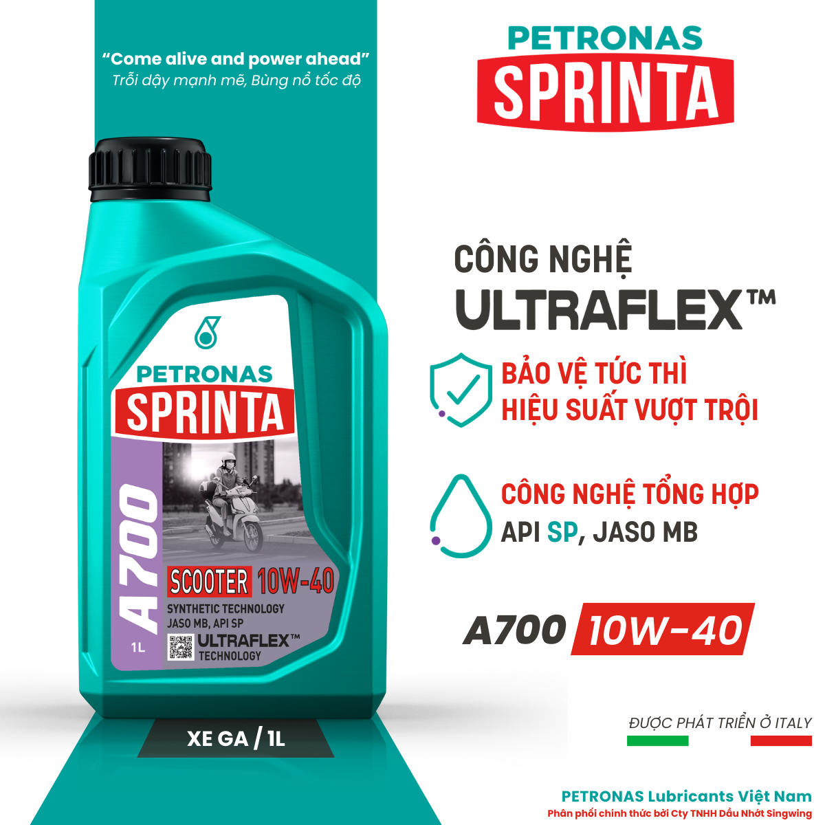  Nhớt xe ga PETRONAS Sprinta A700 10W-40 SP Synthetic Technology 1L 
