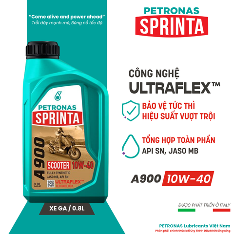 Nhớt xe ga PETRONAS Sprinta A900 10W-40 SN Fully Synthetic 0.8L