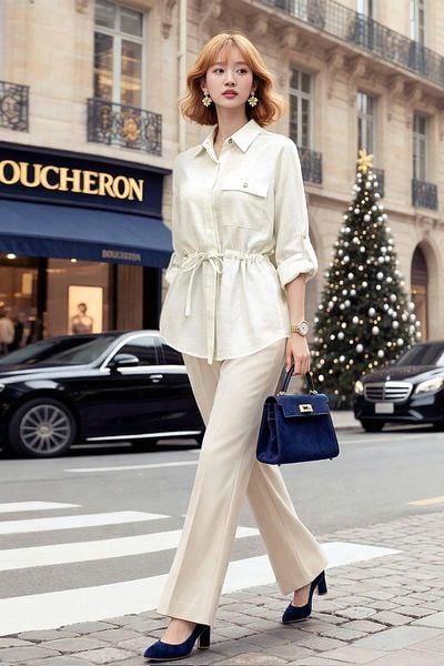  Áo Mentosa Sơ Mi Rút Eo 2 Màu-AMTS070925S1 