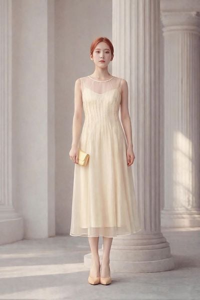  Set Đầm Tơ Xếp Ly Mentosa-DMTS241025L1 