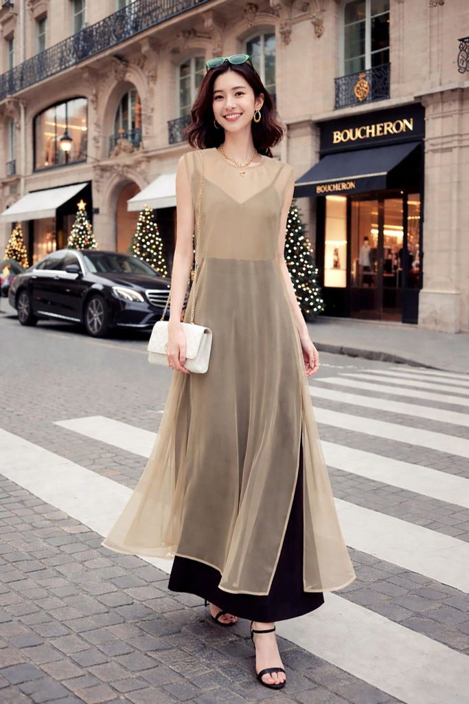 Áo Tơ Dáng Dài Xẻ Tà Mentosa 2 Màu-ATMTS141025L1