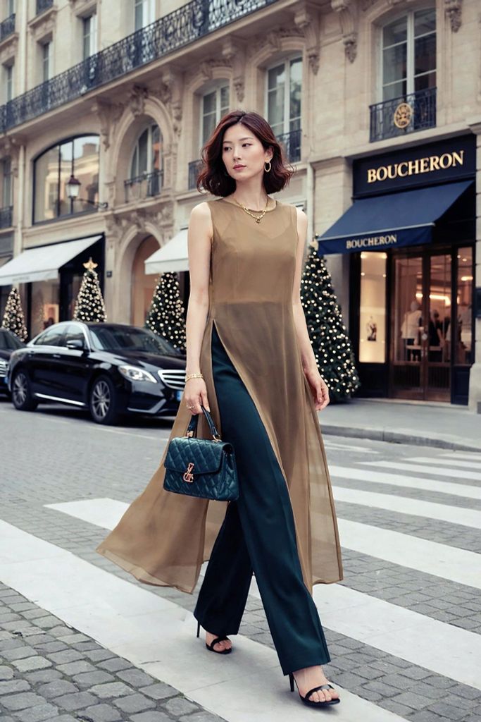 Áo Tơ Dáng Dài Xẻ Tà Mentosa 2 Màu-ATMTS141025L1