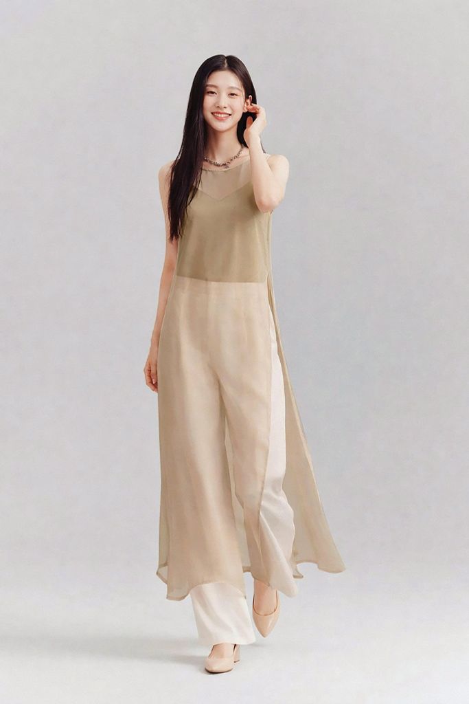 Áo Tơ Dáng Dài Xẻ Tà Mentosa 2 Màu-ATMTS141025L1