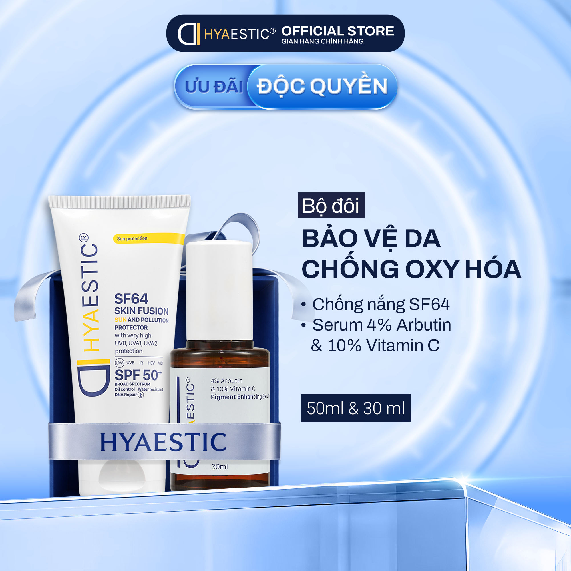  [COMBO] BỘ ĐÔI BẢO VỆ DA, CHỐNG OXY HÓA TỪ KEM CHỐNG NẮNG SF64 + SERUM 10% VITAMIN C 