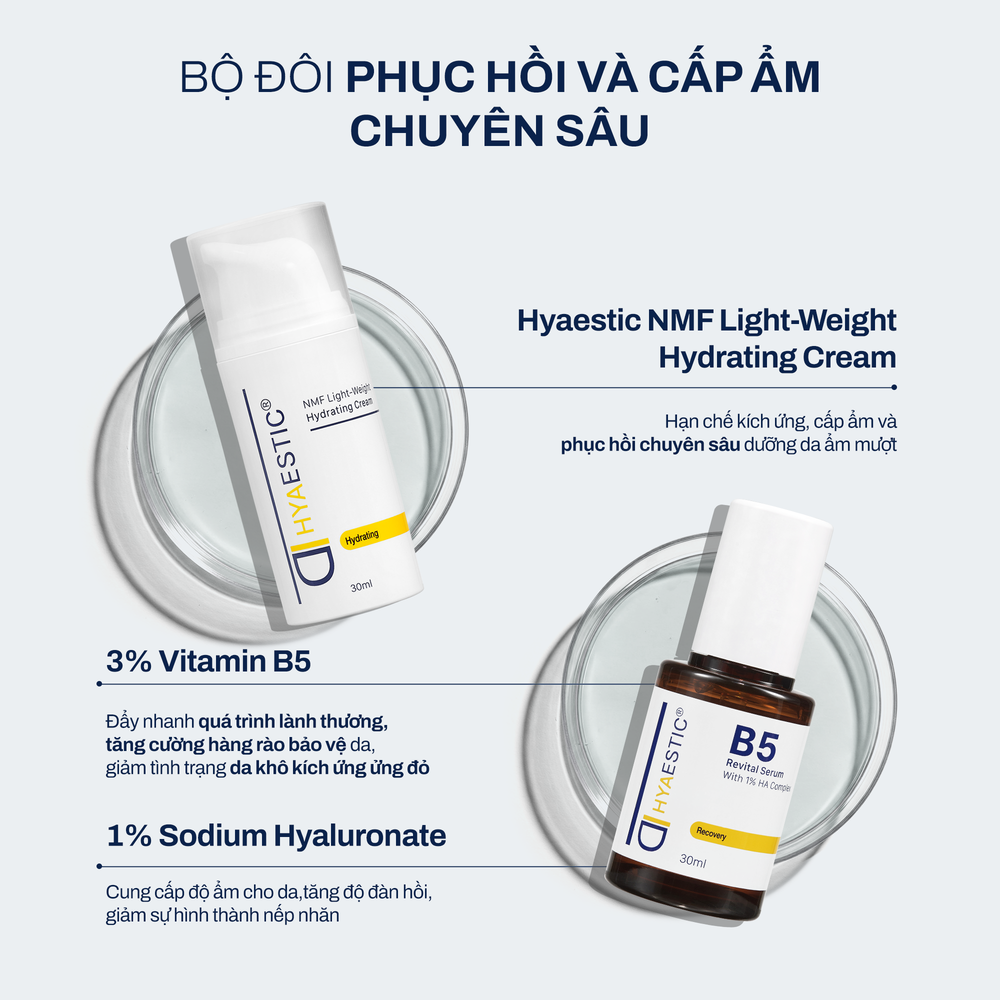  [COMBO] BỘ ĐÔI DƯỠNG ẨM VÀ PHỤC HỒI DA CHUYÊN SÂU SERUM B5 + KEM DƯỠNG NMF 