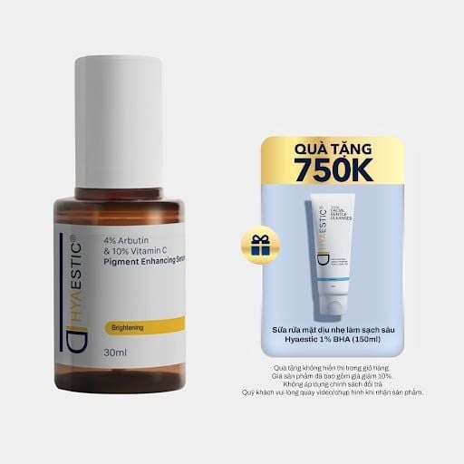  Tinh chất hỗ trợ trị nám và trẻ hóa làn da chuyên sâu Hyaestic Pigment Enhancing Serum 4% Arbutin & 10% Vitamin C (30ml) TẶNG Sữa rửa mặt dịu nhẹ làm sạch sâu 1% BHA (150ml) 