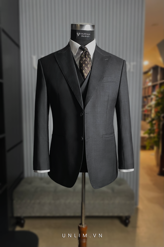 Suit Xám Tối Cổ Nhọn Hai Cúc