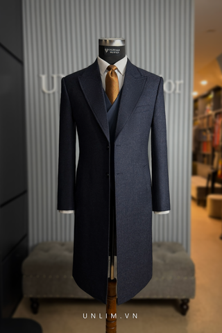 Măng Tô Xanh Than Cổ Nhọn Hai Cúc