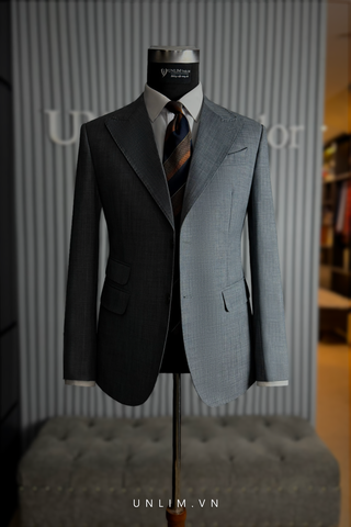 Suit Xanh Xám Cổ Nhọn Hai Cúc