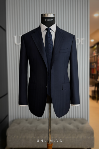 Suit Xanh Than Vân Kẻ Cổ K Hai Cúc