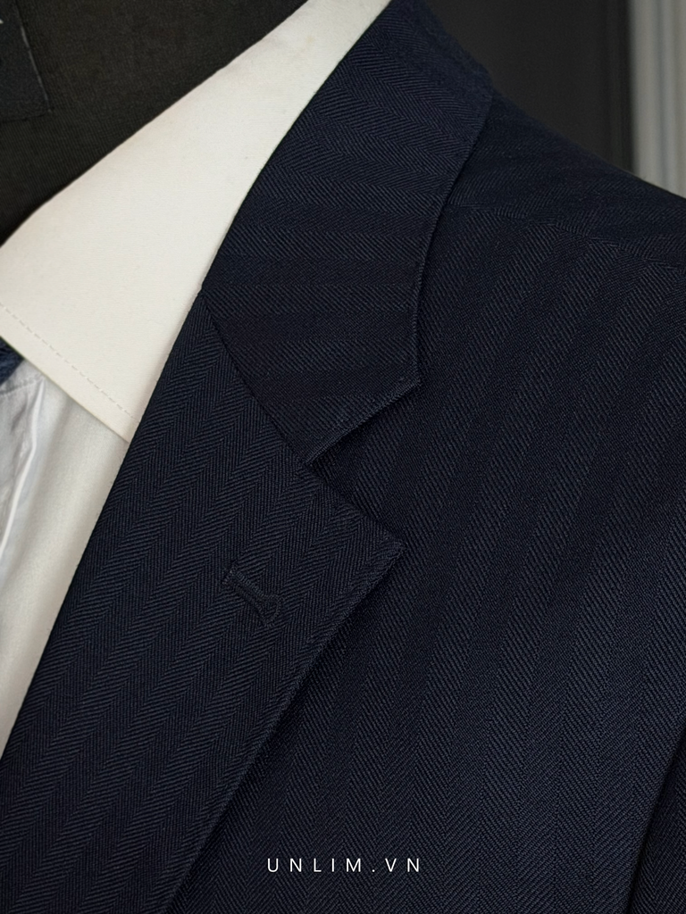 Suit Xanh Than Vân Kẻ Cổ K Hai Cúc