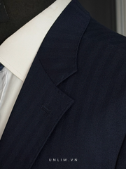 Suit Xanh Than Vân Kẻ Cổ K Hai Cúc