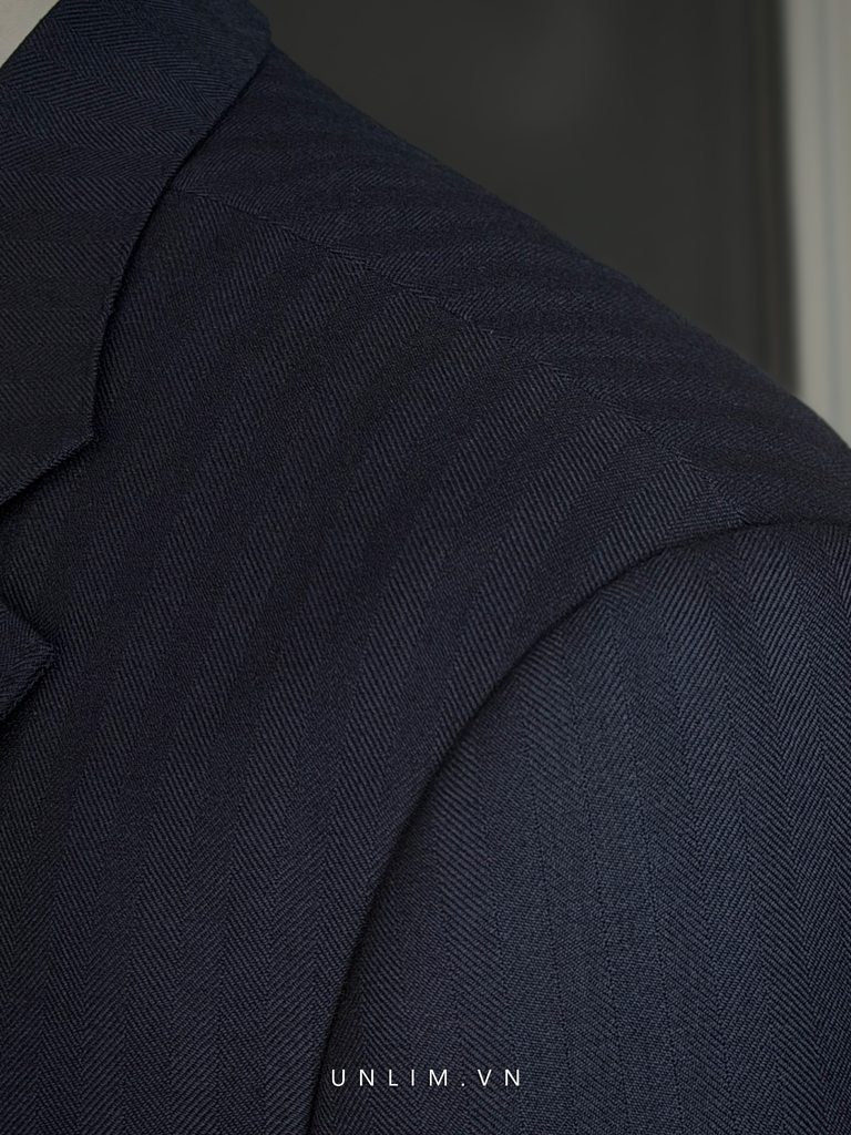 Suit Xanh Than Vân Kẻ Cổ K Hai Cúc