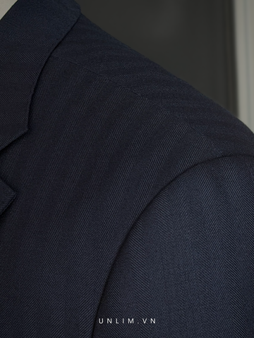 Suit Xanh Than Vân Kẻ Cổ K Hai Cúc