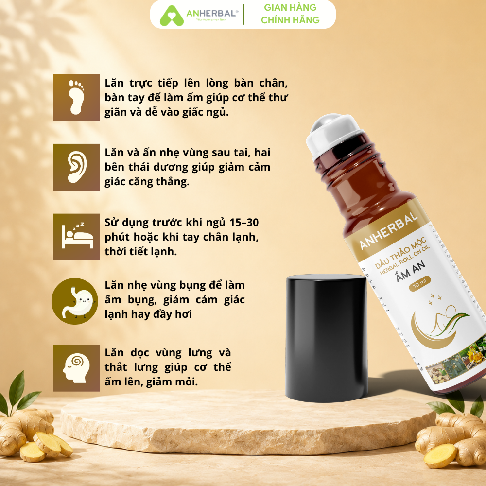 Combo ngủ ngon ANHERBAL - Thảo mộc ngâm chân Bình An và dầu lăn tinh dầu Ấm An giúp ngủ ngon, thư giãn, làm ấm cơ thể