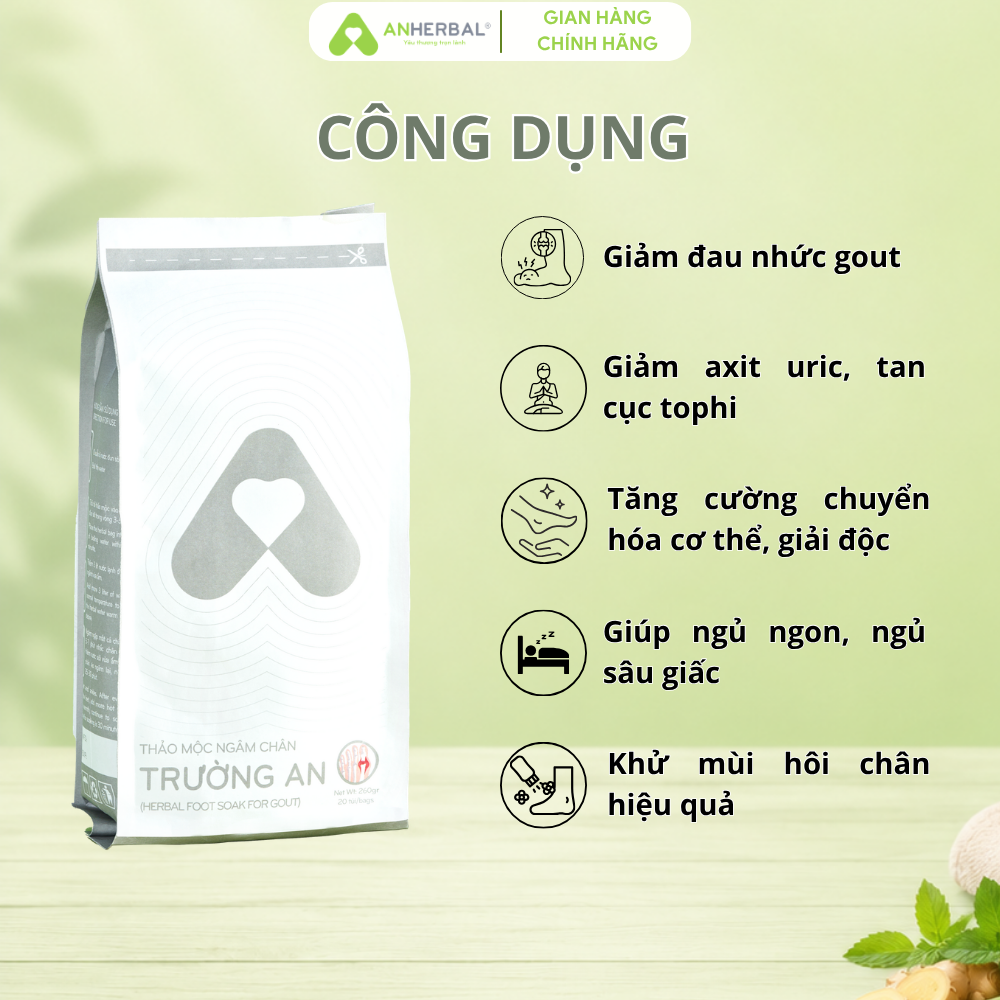 Combo hỗ trợ người bị gout ANHERBAL - Thảo mộc ngâm chân Trường An và dầu lăn Ấm An giảm đau nhức, làm ấm, ngủ ngon