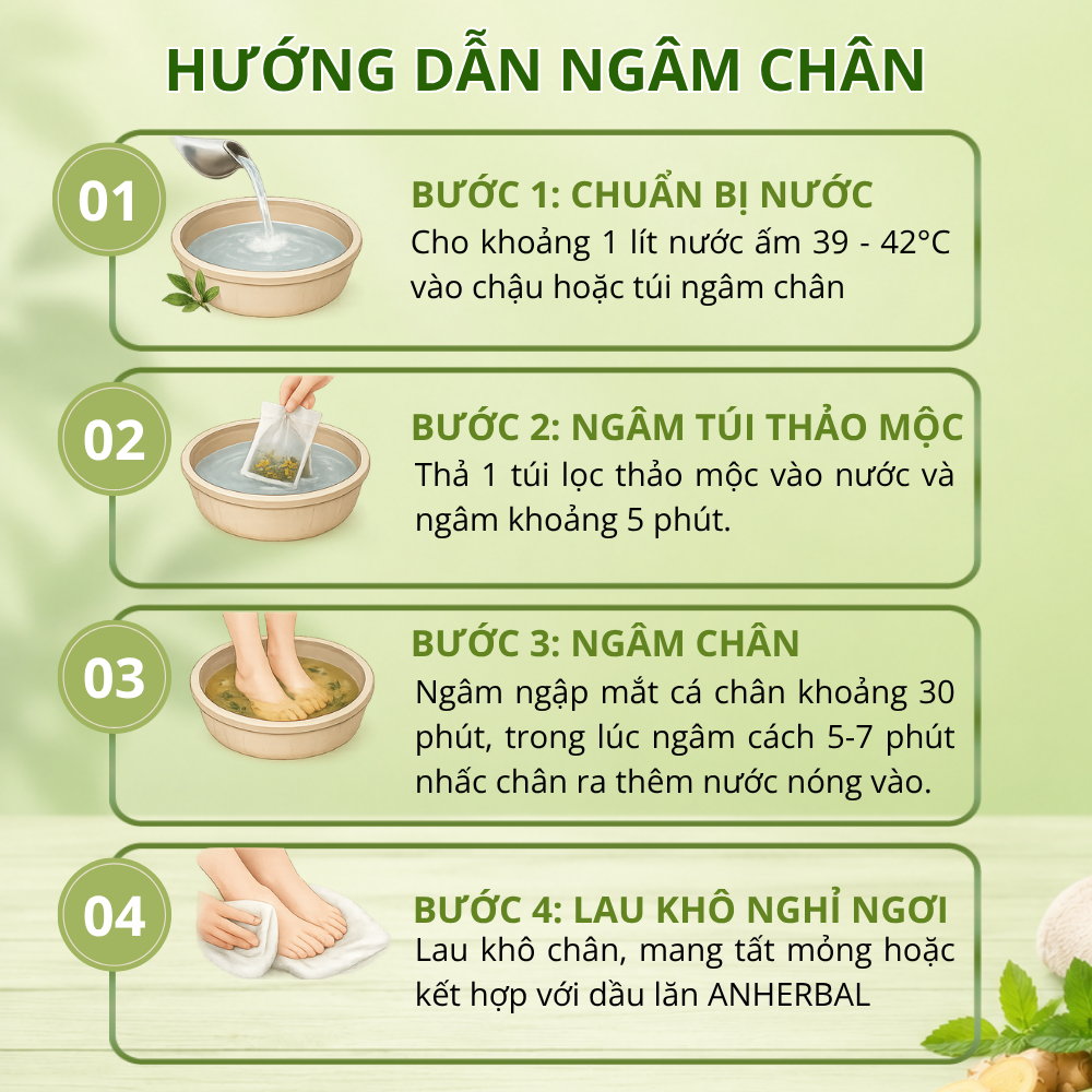 Combo ngủ ngon ANHERBAL - Thảo mộc ngâm chân Bình An và dầu lăn tinh dầu Ấm An giúp ngủ ngon, thư giãn, làm ấm cơ thể