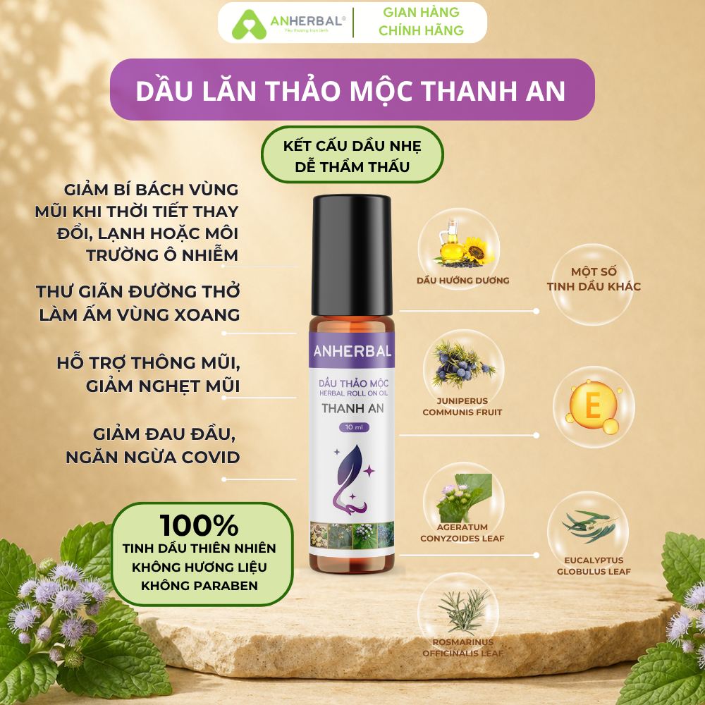 Dầu lăn thảo mộc THANH AN giúp thông mũi nhẹ xoang