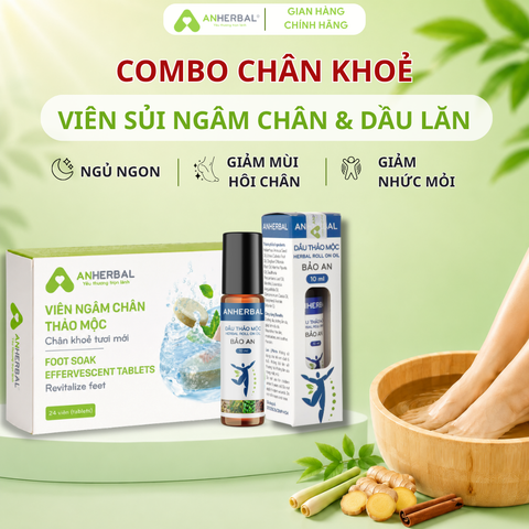 Combo Chân khoẻ - Dầu lăn tinh dầu Bảo An và Viên sủi ngâm chân hỗ trợ giảm đau nhức mỏi chăm sóc người chơi thể thao, vận động mạnh