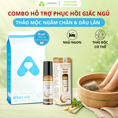Combo ngủ ngon ANHERBAL - Thảo mộc ngâm chân Bình An và dầu lăn tinh dầu Ấm An giúp ngủ ngon, thư giãn, làm ấm cơ thể