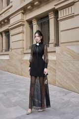 V1101 ĐẦM CỔ TRÒN PHỐI REN