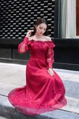 V1102 ĐẦM REN DÀI TRỄ VAI