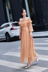 V1102 ĐẦM REN DÀI TRỄ VAI