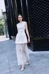 V1101 ĐẦM CỔ TRÒN PHỐI REN