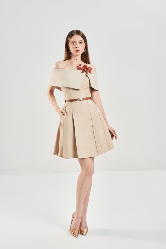 Đầm Trễ Vai Xếp Ly V1119