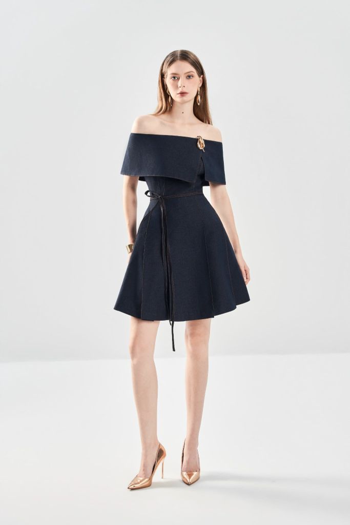 Đầm Trễ Vai Xếp Ly V1119