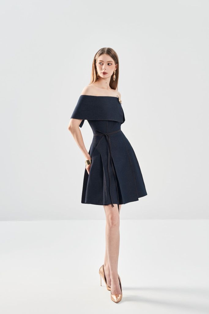 Đầm Trễ Vai Xếp Ly V1119