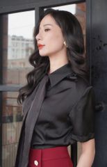 ÁO SƠ MI LỤA TAY NGẮN PHỐI DÂY BÈO CSM002