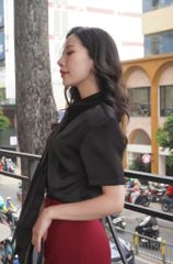 ÁO SƠ MI LỤA TAY NGẮN PHỐI DÂY BÈO CSM002