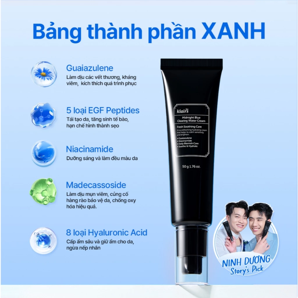 Gel Dưỡng Ẩm Klairs Midnight Blue Clearing Water Cream Làm Dịu & Phục Hồi Da Ban Đêm 50g