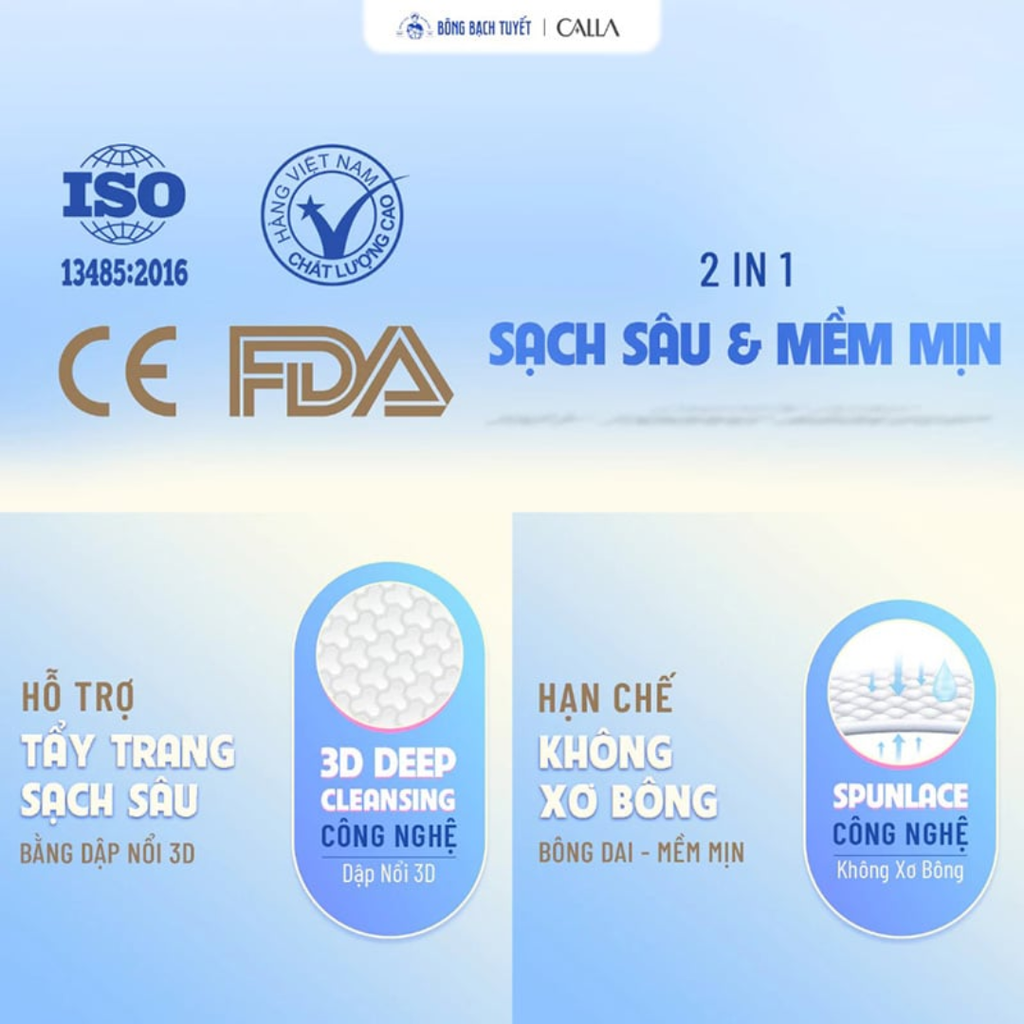 Bông Tẩy Trang Calla Skin Cleansing Cotton 3D Round (Tròn 3D)