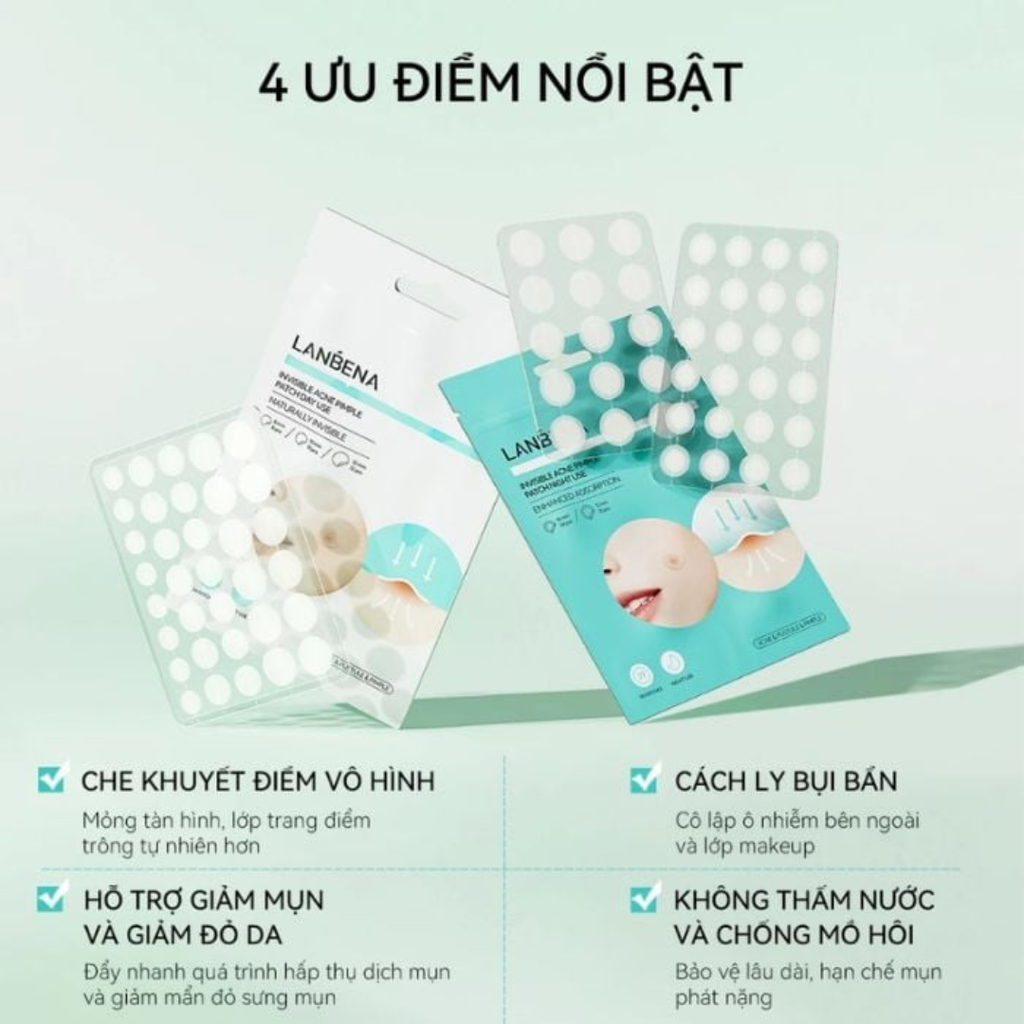 Miếng Dán Mụn Lanbena Invisible Acne Pimple Patch Night Use Hỗ Trợ Giảm Mụn, Làm Dịu Da 39 Miếng
