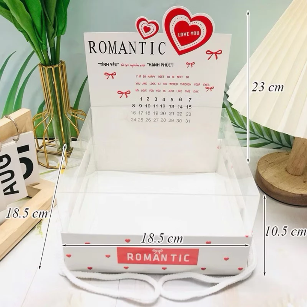 Hộp Quà Romantic Lịch Kèm Meka Có Quai Xách Nhiều Màu