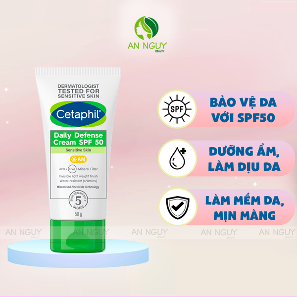 Kem Chống Nắng Cetaphil Daily Defense Cream SPF50 Chống Nắng, Dưỡng Ẩm 2IN1