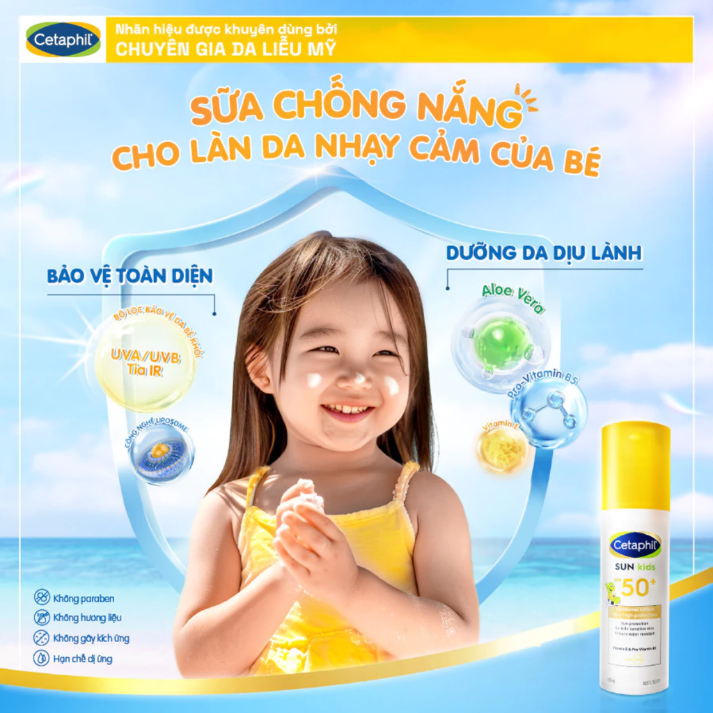 Sữa Chống Nắng Cetaphil Sun Kids SPF50+ Liposomal Lotion Dịu Lành Cho Nhạy Cảm Của Bé 150ml