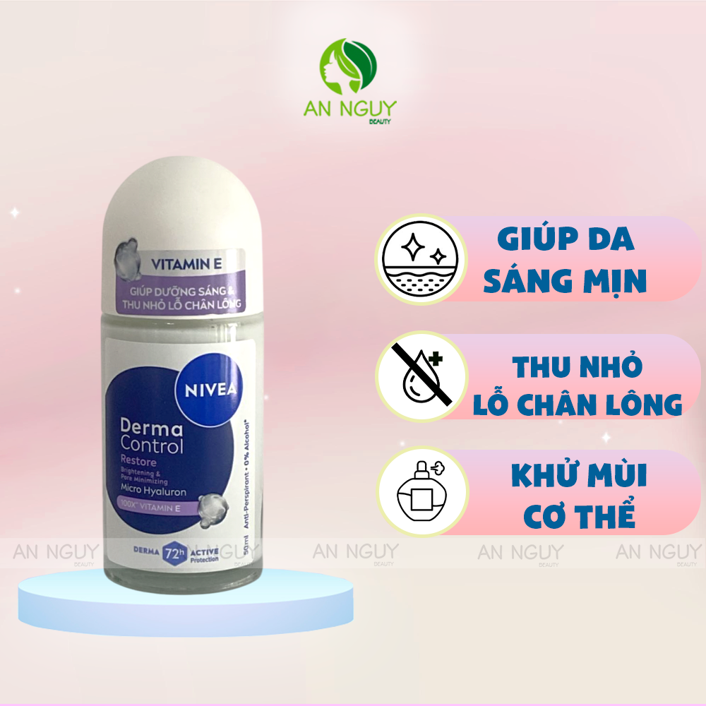 Lăn Khử Mùi Nivea Derma Control Micro Hyaluron Dưỡng Sáng 50ml