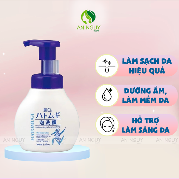 Sữa Rửa Mặt Tạo Bọt Hatomugi Reihaku Facial Whip Moisturising & Facial Washing Dưỡng Ẩm 160ml